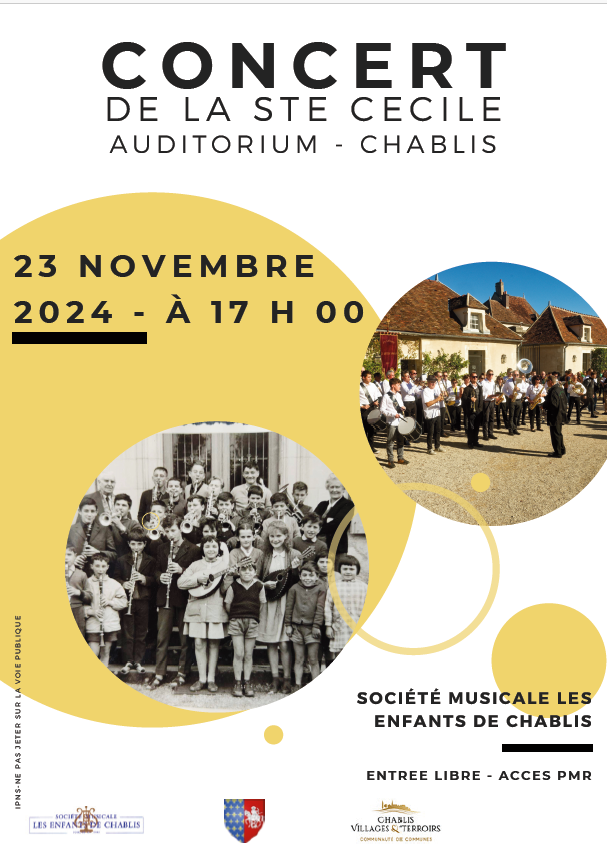 affiche00 avec photo de groupe des enfants de Chablis avant-après avec leurs instruments de musiques