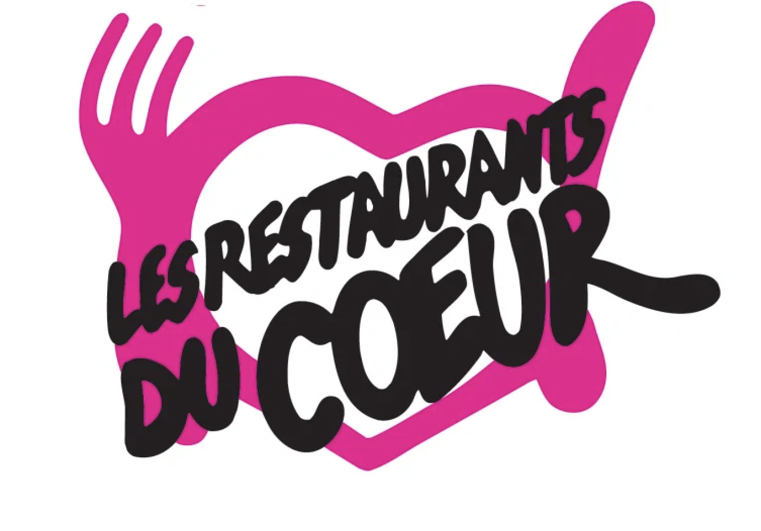 logo resto un coeur rose en guise d'assiette entouré d'une fourchette et d'un couteau