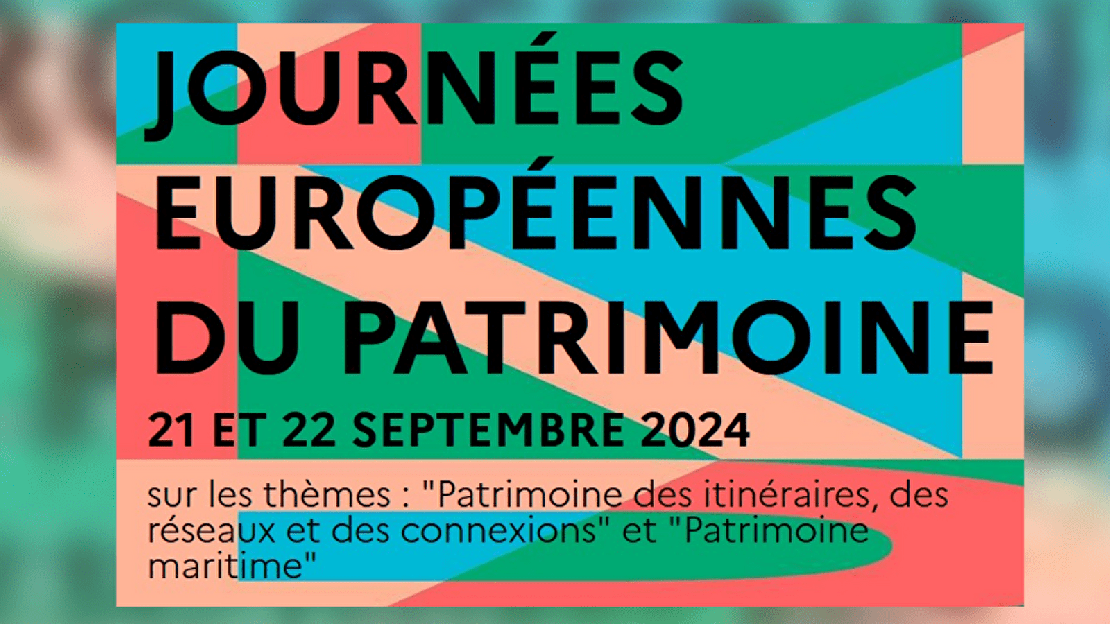 Affiche sur fond coloré vert rouge rose bleu annonce des journées européennes du patrimoine 