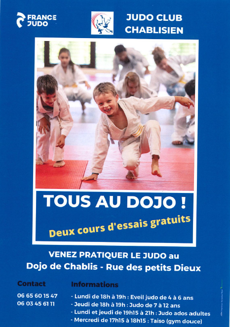 ANNONCE REPRISE JUDO AU DOJO DE CHABLIS