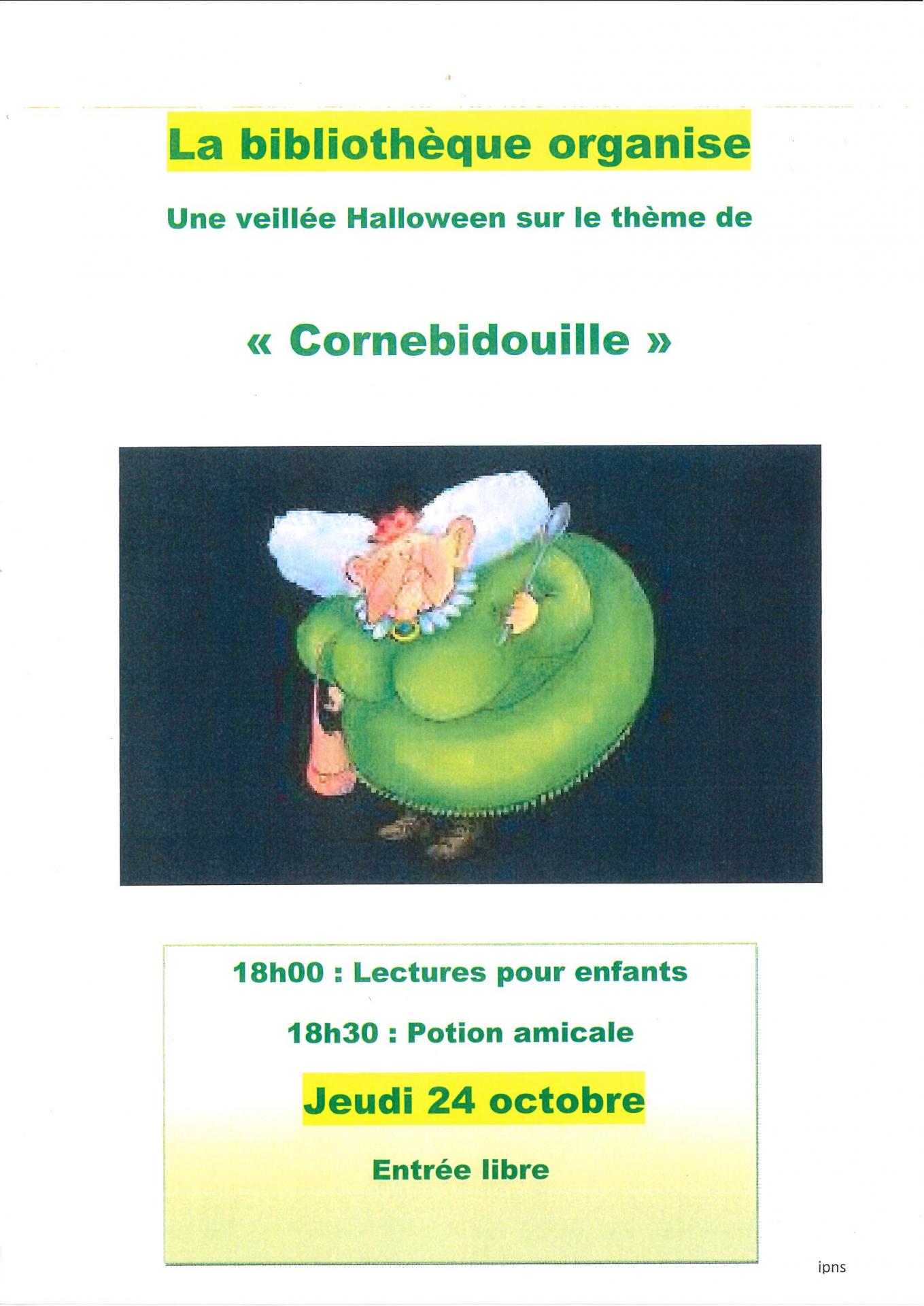 affiche sorciere avec une robe verte qui tient une cuillère dans 1 main  et 1 sac dans l'autre