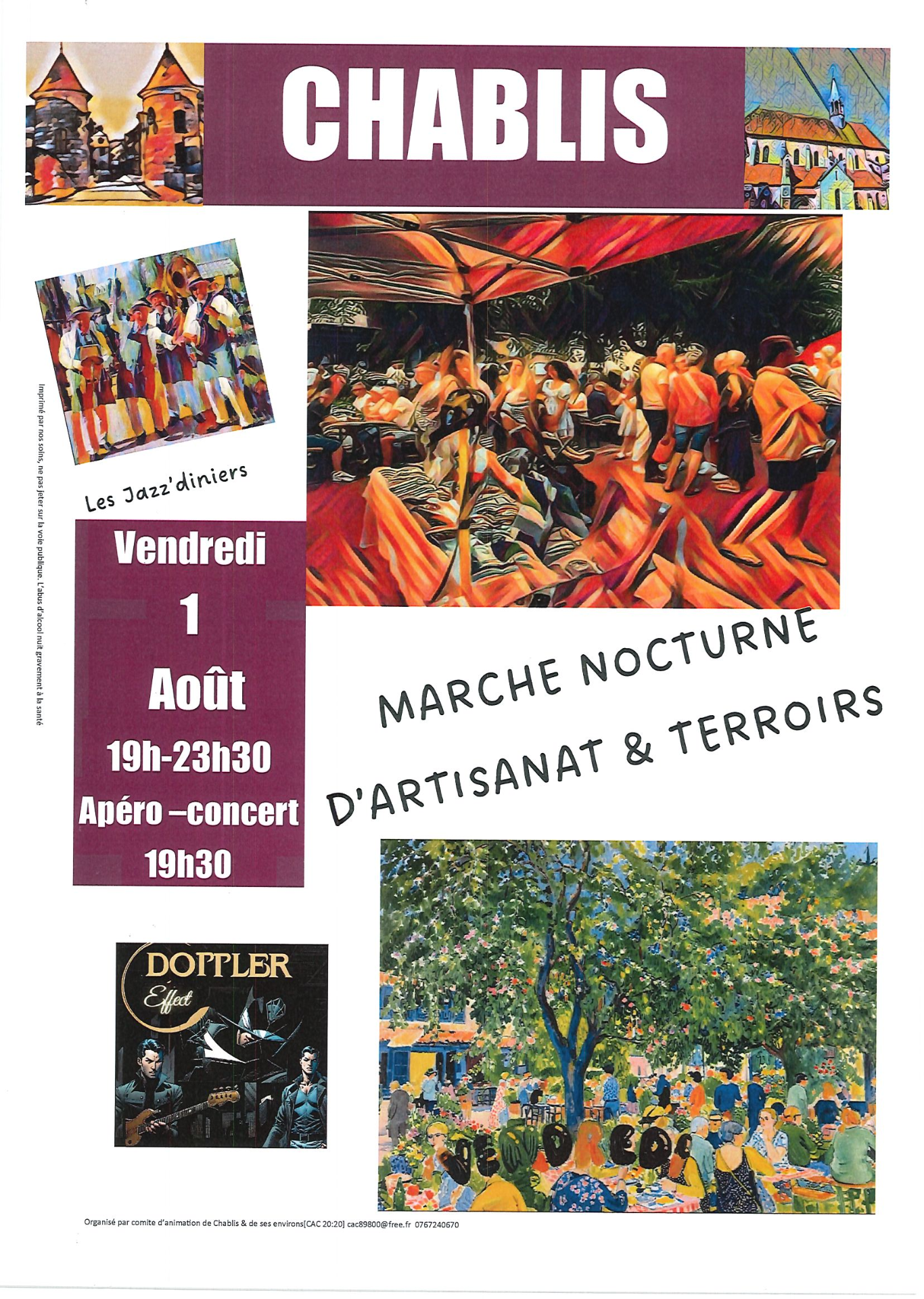 affiche avec differentes reprodution de peintures représentant des scenes de marchés et paysages de chabliss