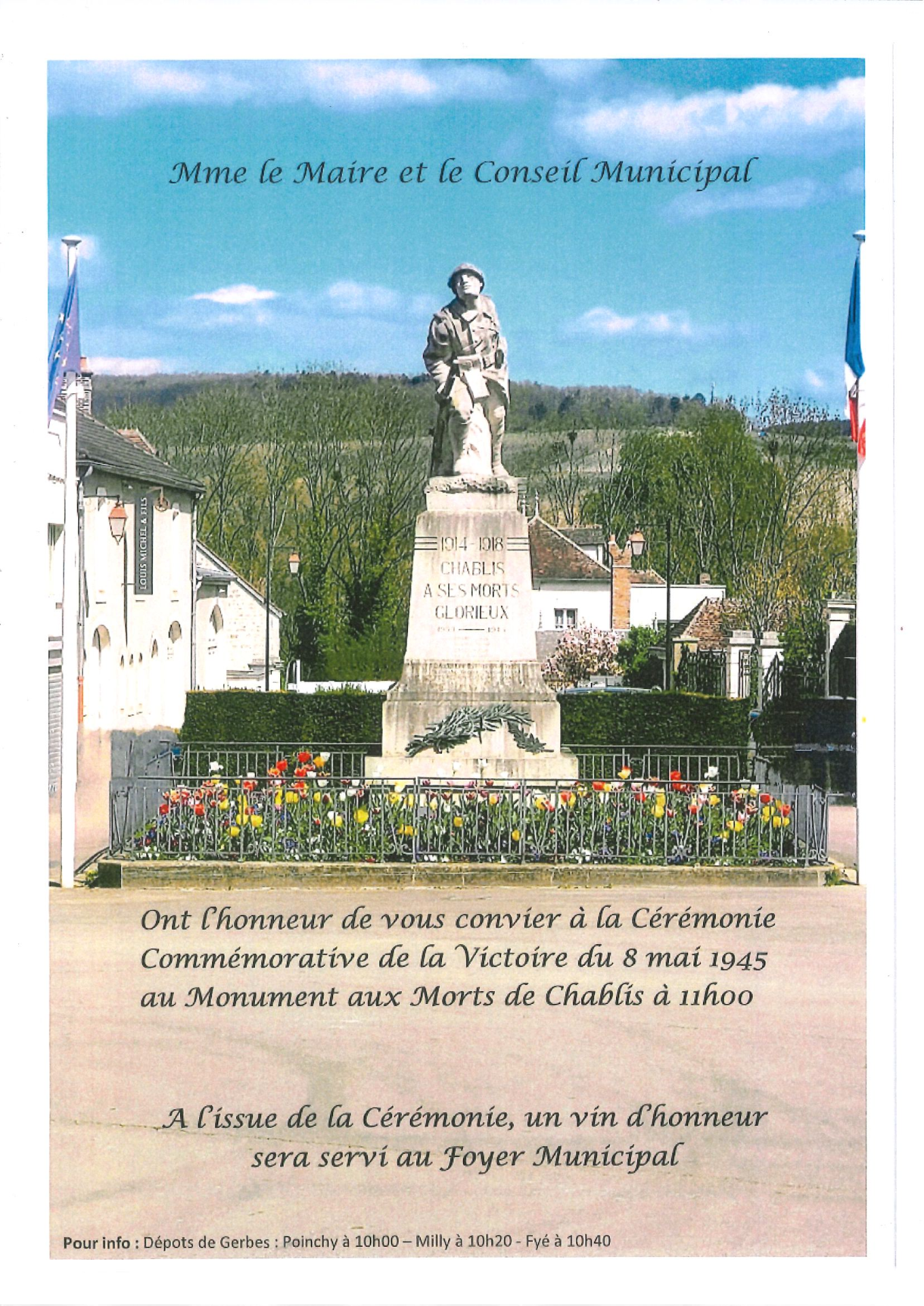 affiche avec monument aux mort de la place lafayette a chablis