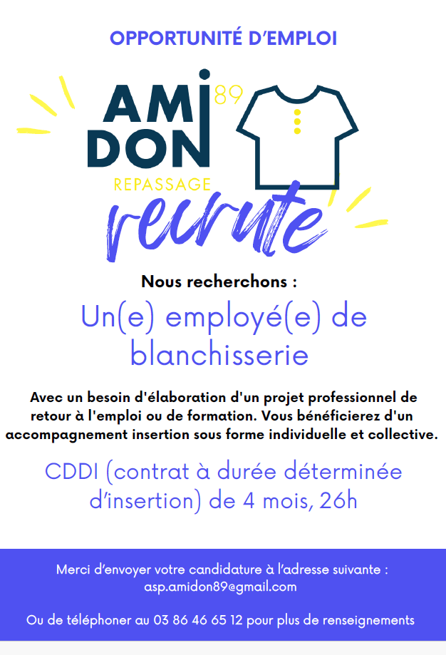 affiche offre d'emploi CDDI de 4 mois 26heures